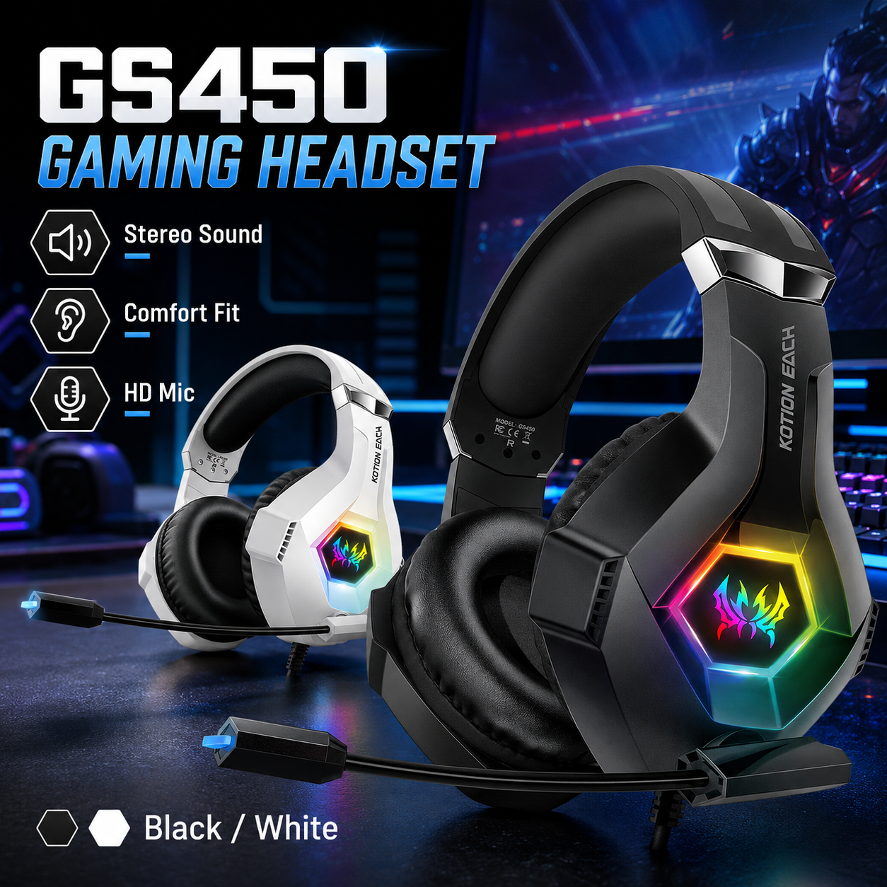 Gaming Headset Rgb - GS450 Wired Gaming Headset RGB LED