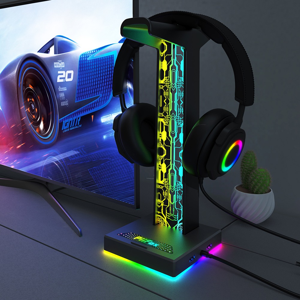 Gaming Headset Rgb - RGB Gaming Headphone Stand Dual USB