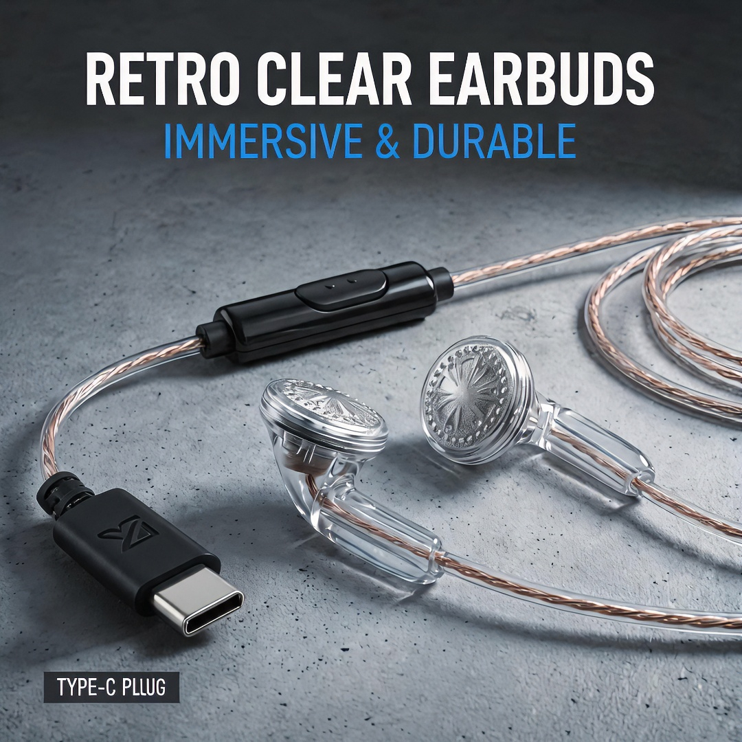 Wired Earphone Mic - Type-C Wired Earbuds Retro Look, Braided