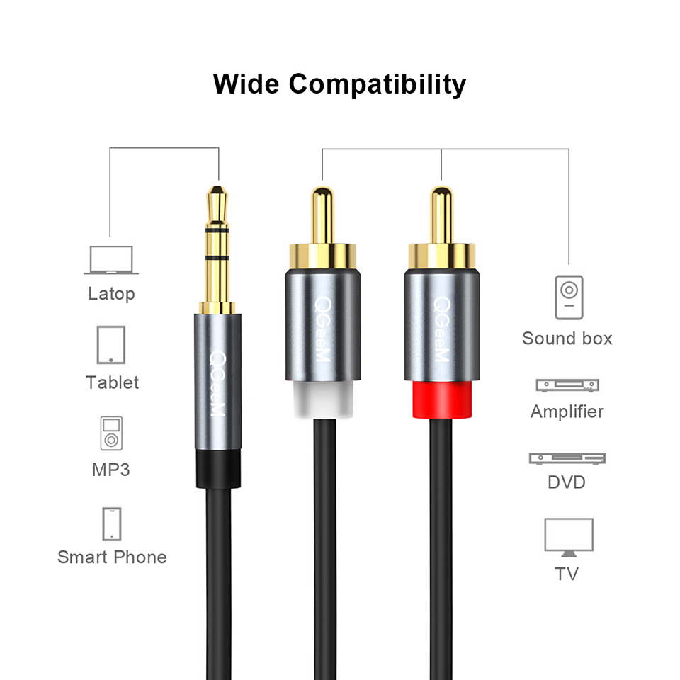 QGeeM RCA Cable 2RCA to 3.5 Au - Cable Extension 3.5 recension och pris