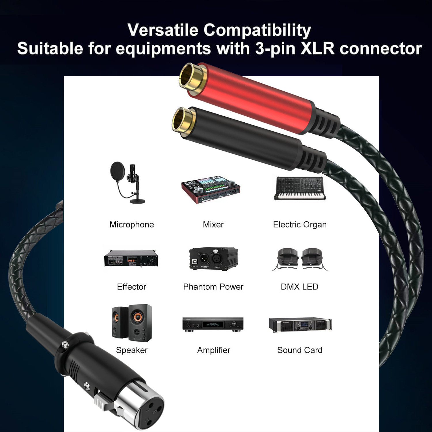 3Pin XLR Female To Dual 6.35mm - Earphone Splitter Jack recension och pris