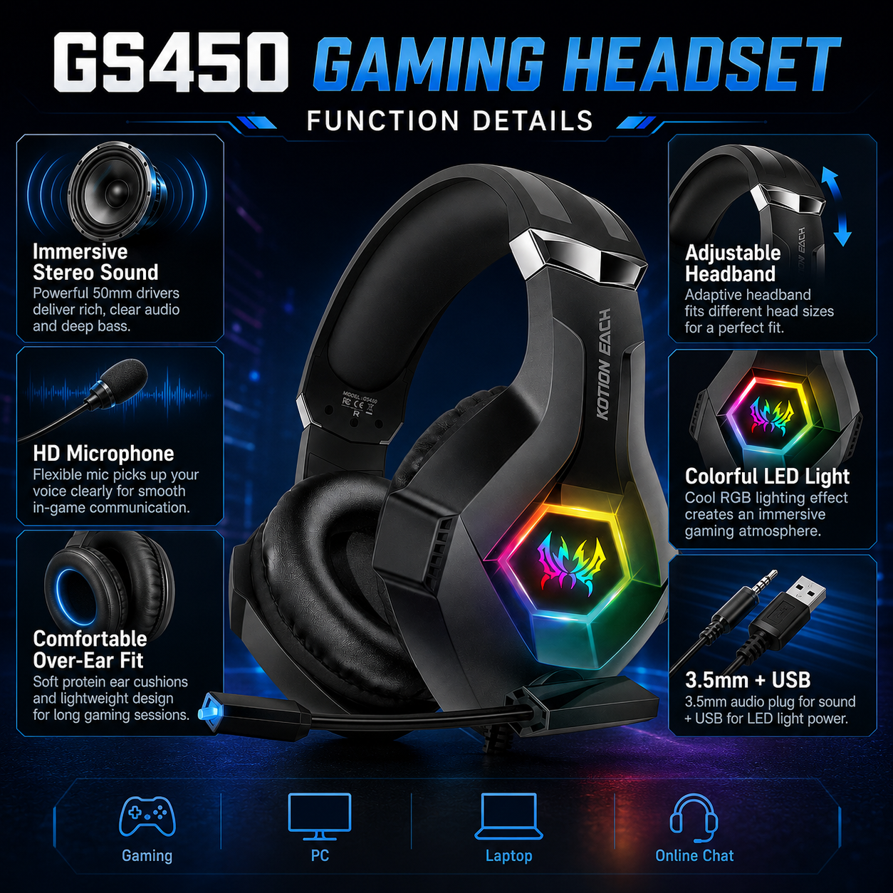 GS450 Wired Gaming Headset RGB - Gaming Headset Rgb recension och pris
