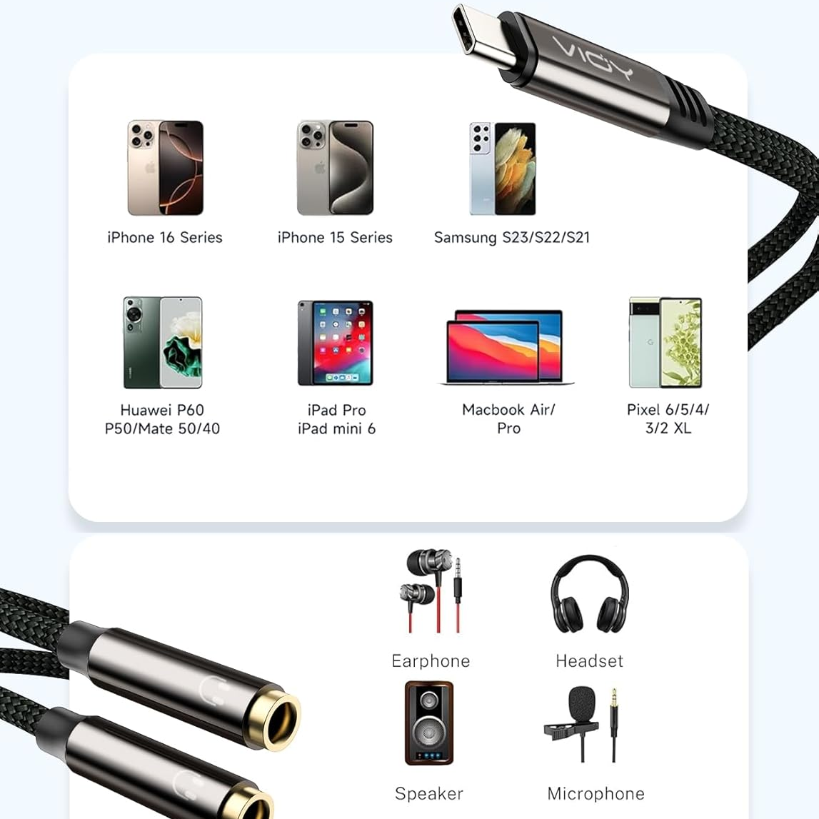 USB C To Dual 3.5mm Female Hea - Earphone Splitter Jack recension och pris